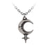 Necklace pendant featuring a crescent moon with spike underneath and symbol