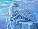 Art by Rob Carlos showing a dragon protecting penguins under its wing on an icy cliff