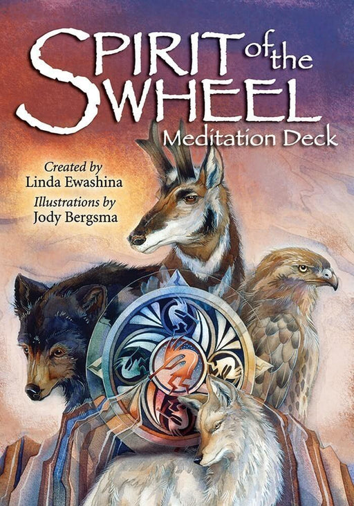 Spirit of the Wheel Meditation Deck, Created by Linda Ewashina, Illustrations by Jody Bergsma. Showing bear, elk, falcon and wolf