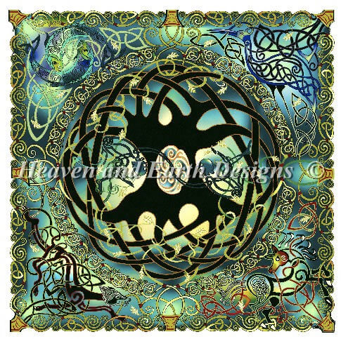 This design shows off a tree of life in all of its entwined glory, with Celtic knotwork patterns surrounding it. by Jen Delyth