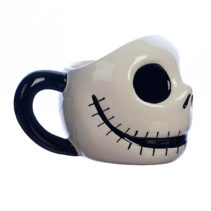 Side view of Jack Skellington face ceramic mug from Nightmare Before Christmas