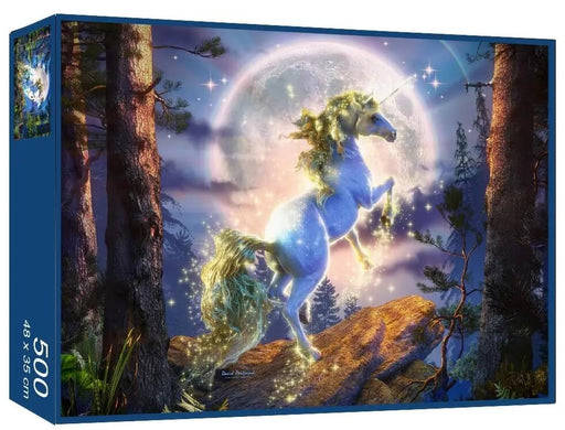Unicorn in front of a full moon on this 500 piece jigsaw puzzle