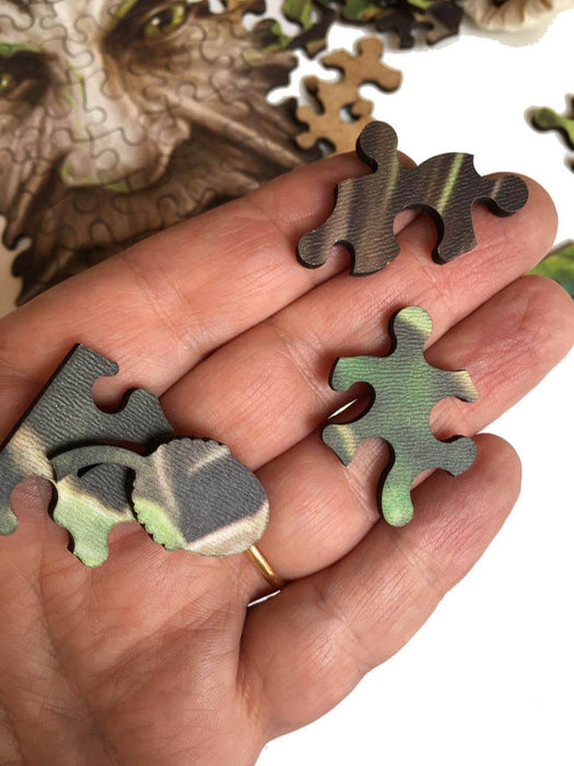 Wooden puzzle pieces for the Oak King puzzle