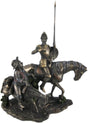 Don Quixote riding with Sancho Panza statue in bronze polystone