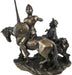 Don Quixote riding with Sancho Panza statue in bronze polystone, back view