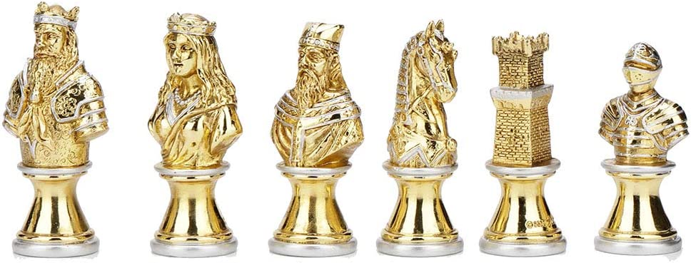 King, Queen, Bishop, Knight, Rook, and Pawn gold chess pieces
