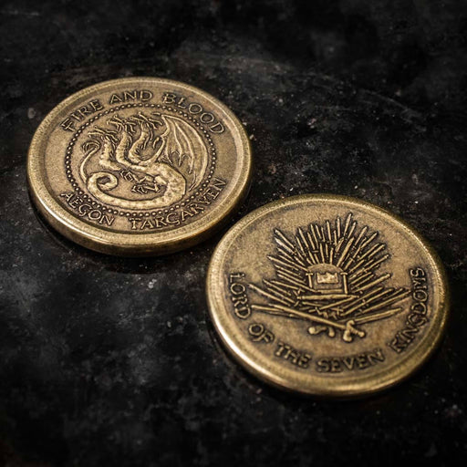 Aegon Targaryen Golden Dragon coin showing both sides