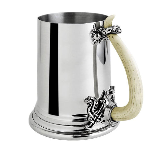 Pewter Viking tankard with faux-bone handle and Celtic dragon accents