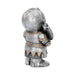 Back/side view of Knight holding axe figurine, done in silver with gold accents