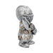 Knight holding axe figurine, done in silver with gold accents. side view