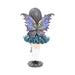 Back view - Fairy with black shirt and blue skull-accented skirt, with purple and black wings and a stitched dolly.