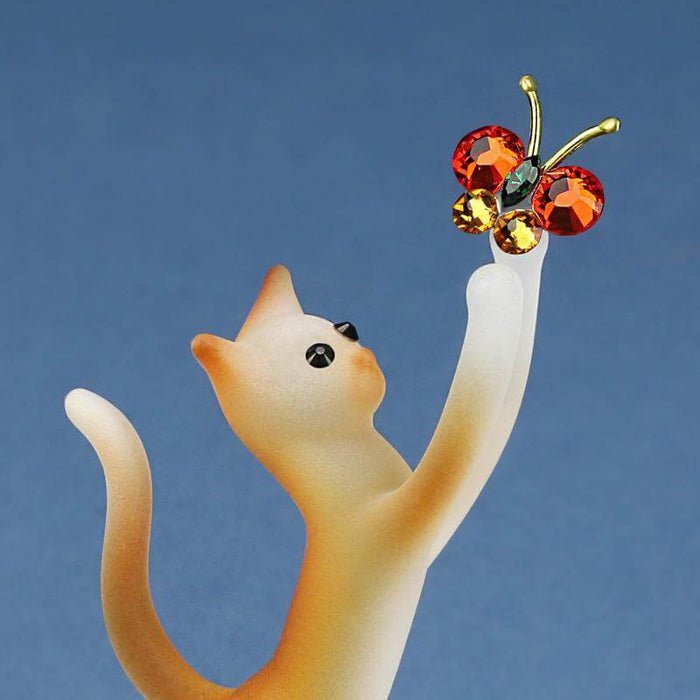 Glass Tabby Cat with Butterfly Figurine