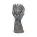 Gauntlet goblet in faux metal - silver with gold accents. Lion and Fleur de Lis motif with removable stainless steel insert