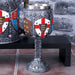 Chalice goblet with English shields design, shown on display