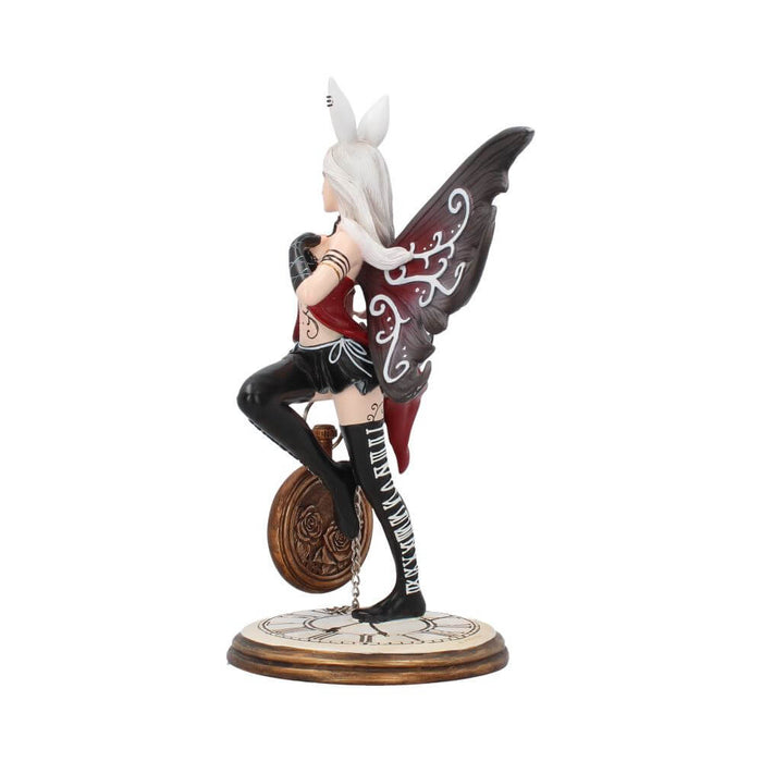 White Rabbit fairy with bunny ears and a pocket watch, done in shades of maroon, gold and black.