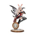 White Rabbit fairy with bunny ears and a pocket watch, done in shades of maroon, gold and black.