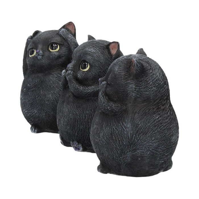 Pudgy black cats showing Hear No Evil, Speak No Evil, See No Evil