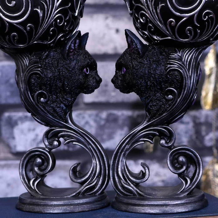 Detail of stems of black cat goblets, with swirls