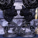 Detail of stems of black cat goblets, with swirls