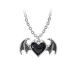 Black enamel heart pendant with pewter bat wings