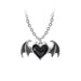 Black enamel heart pendant with pewter bat wings