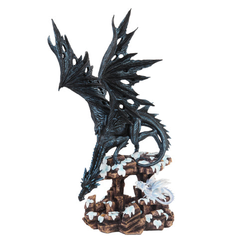 Black Dragon With Hatchling Dragon Figurine