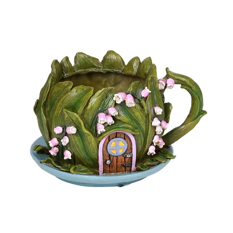 blue planter with saucer Blue Saucer Floral Planter