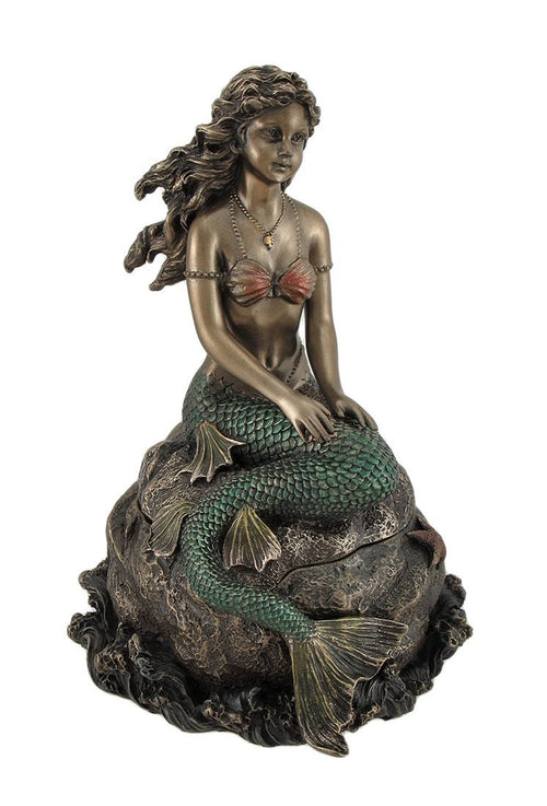 Blue-tailed Mermaid on Rock Trinket Box