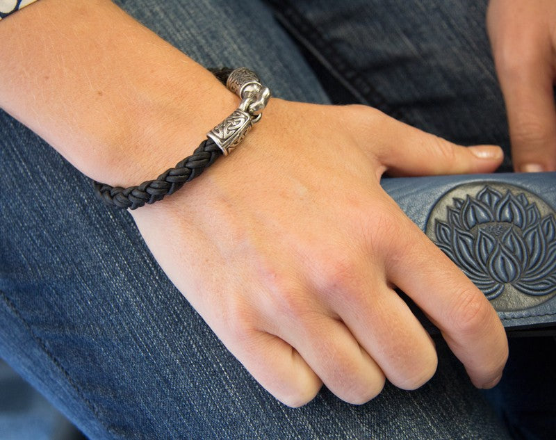 Braided Leather & Pewter Bracelet: Jewelry | FairyGlen