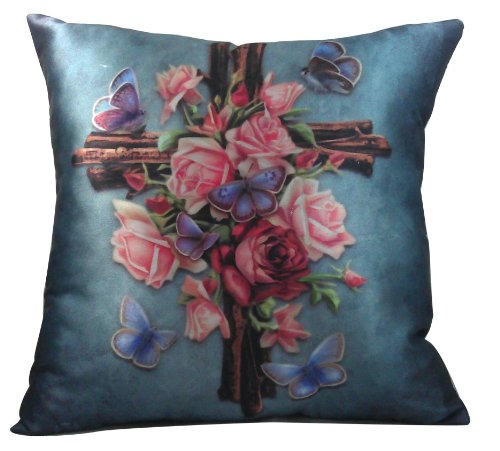 Butterfly Rose Cross Pillow
