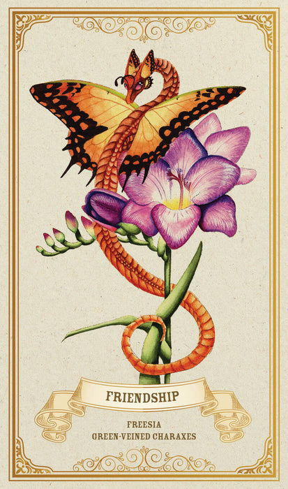 Card example for Friendship with Freesia plant and Green-veined Charaxes Butterfly Dragon
