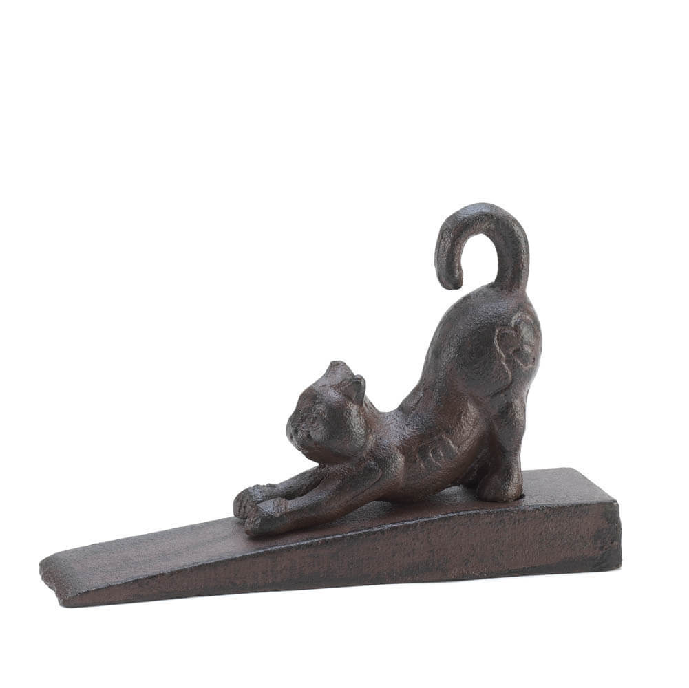 Stretching cat cast iron door stopper