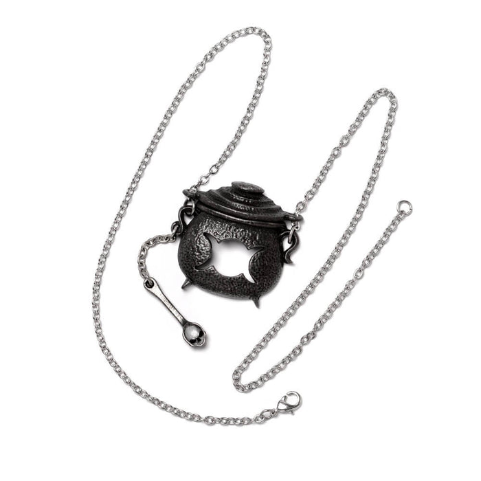 Black cauldron and silver spoon necklace