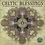 Celtic Blessings 2023 wall calendar showing Celtic knot designs with hearts and swirls, by Michael Green