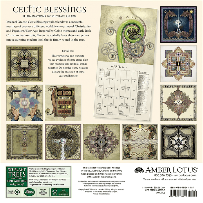 Back of the 2023 Celtic Blessings calendar showing each month