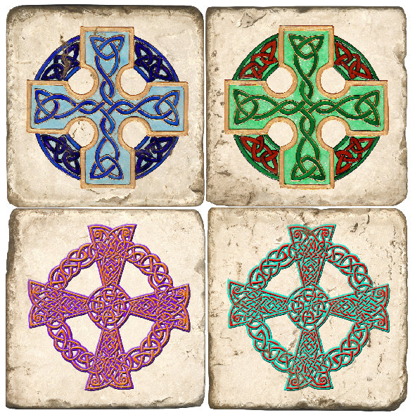 Celtic Cross Marble Coaster Set