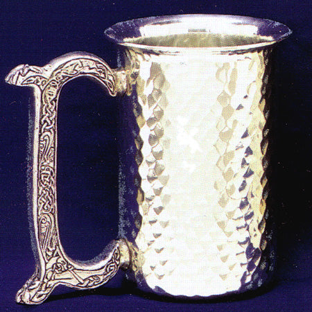 hammered pewter stein with celtic knot handle