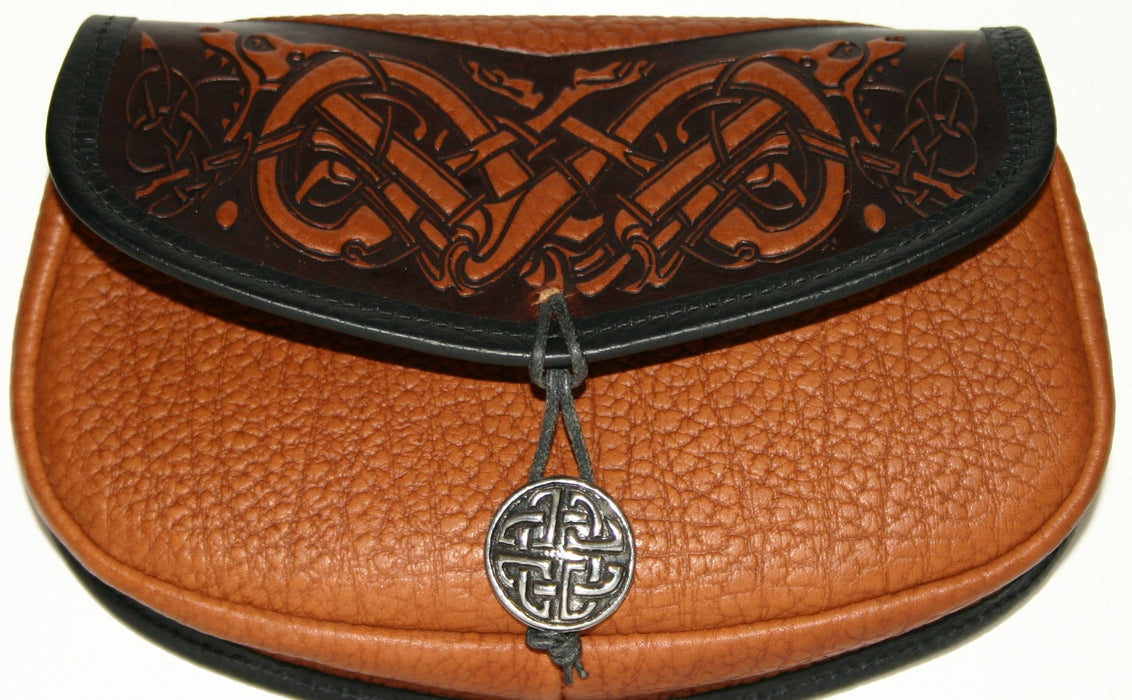 Celtic Hounds Leather Belt Pouch (Wide)