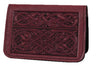 Leather card holder with Celtic knotwork dog design - wine color
