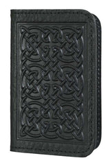 Black leather card holder with Celtic knot design