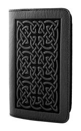 Black leather checkbook cover with Celtic knot design
