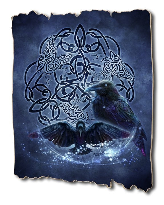 Celtic Ravens Tattered Wood Print