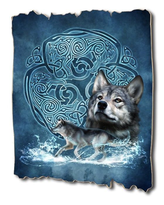 Celtic Wolf Tattered Wood Print