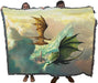 Clouds Tower dragon tapestry blanket, held up by two adults to show size