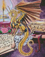 cross stitch design of Carla Morrow's The Locket with a golden Steampunk dragon