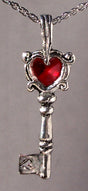 Key necklace made from pewter and inlayed with a heart shaped gem at the handle.