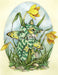 This super cute project features a little green tabby striped fairy kitten! The butterfly-winged cat clings to the stalk of some blooming daffodils. Art by Linda Ravenscroft