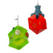 Dungeons & Dragons ornament set featuring a green gelatinous cube with items like skull, treasure chest, sword, etc inside. Second ornament is a red twenty sided dice held by a grey three-toed claw