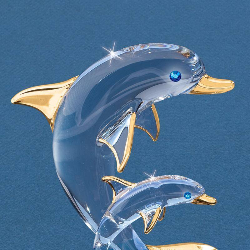 Glass Mother & Baby Dolphin Figurine