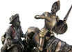 Don Quixote riding with Sancho Panza statue in bronze polystone, closeup showing detailed expressions